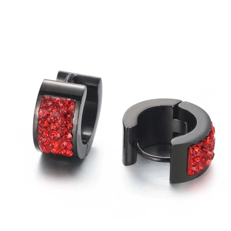 1 Pair Shiny Round Solid Color Inlay Stainless Steel Rhinestones 18K Gold Plated Earrings