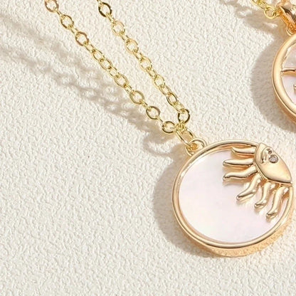 Cute Minimalist Hexagram Sun Copper Plating Inlay Shell Zircon 14k Gold Plated White Gold Plated Pendant Necklace