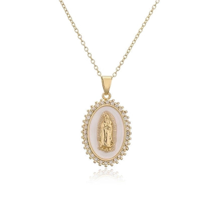 New Copper-plated 18k Gold Dripping Oil Zircon Virgin Mary Pendent Necklace