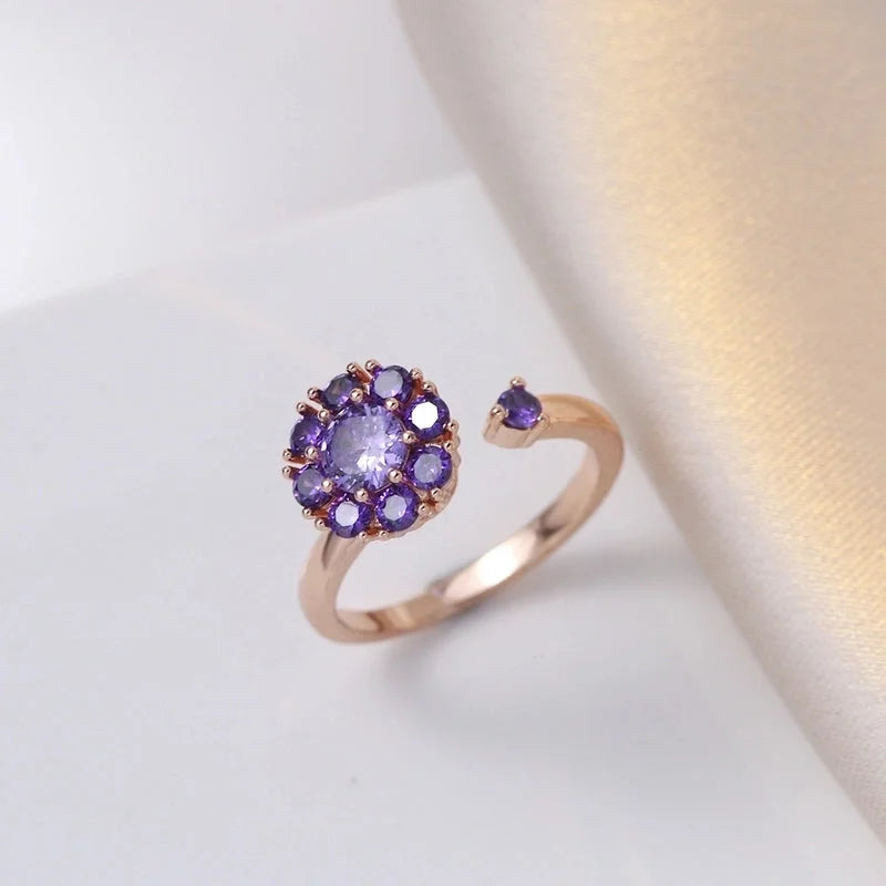 Casual Elegant Flower Copper Zircon Open Rings