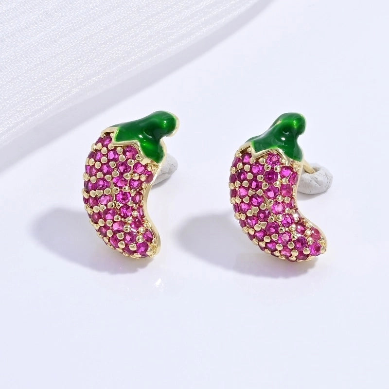 1 Pair Casual Sweet Minimalist Ice Cream Cherry Pineapple Enamel Copper Zircon 18K Gold Plated Ear Studs