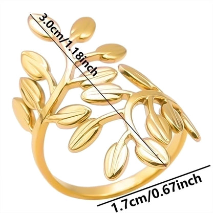 Elegant Minimalist Leaf 304 Stainless Steel 18K Gold Plated Plating Open Rings