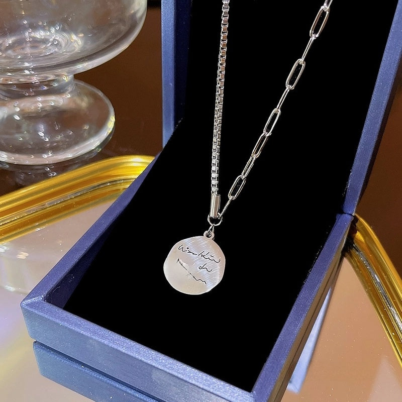 Elegant Classic Style Geometric Moon Bow Knot Titanium Steel Zircon Pendant Necklace