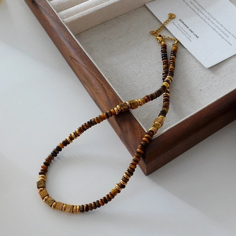 Minimalist Geometric Natural Stone Tiger Eye Pendant Necklace In Bulk