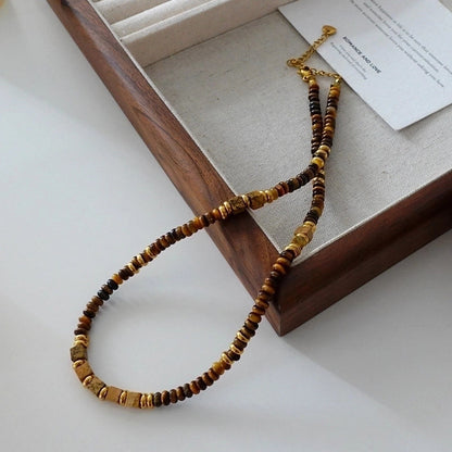 Minimalist Geometric Natural Stone Tiger Eye Pendant Necklace In Bulk