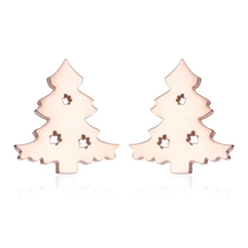Minimalist Christmas Tree Heart Shape Elk Stainless Steel Plating Hollow Out Ear Studs 1 Pair