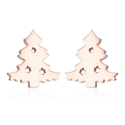Minimalist Christmas Tree Heart Shape Elk Stainless Steel Plating Hollow Out Ear Studs 1 Pair