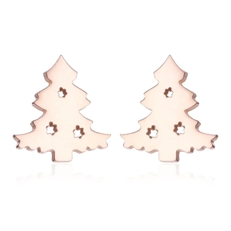 Minimalist Christmas Tree Heart Shape Elk Stainless Steel Plating Hollow Out Ear Studs 1 Pair