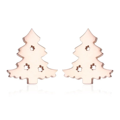 Minimalist Christmas Tree Heart Shape Elk Stainless Steel Plating Hollow Out Ear Studs 1 Pair