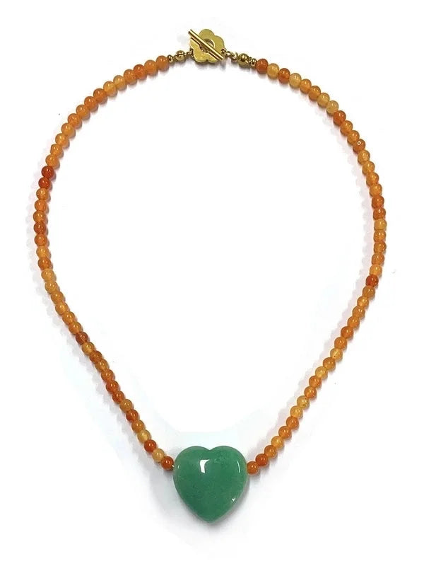 2 Pieces Minimalist Heart Shape Natural Stone Titanium Steel Pendant Necklace In Bulk