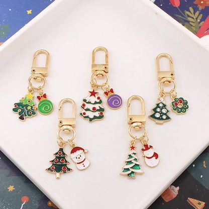 Cartoon Christmas Series Metal Keychain Hanging Christmas Tree Candy Snowman Pendant Small Gifts