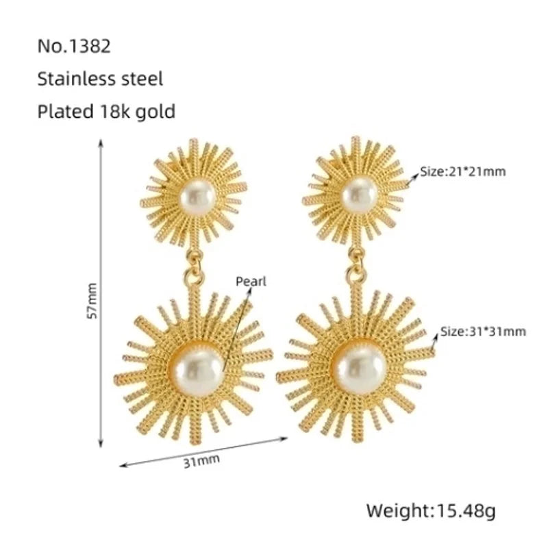 1 Piece Cute Wedding Bridal Flower Plating Inlay Stainless Steel Artificial Pearls 18K Gold Plated Drop Earrings