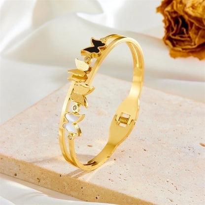 Elegant Minimalist Tree Heart Shape Butterfly Stainless Steel 18k Gold Plated Acrylic Bangle In Bulk