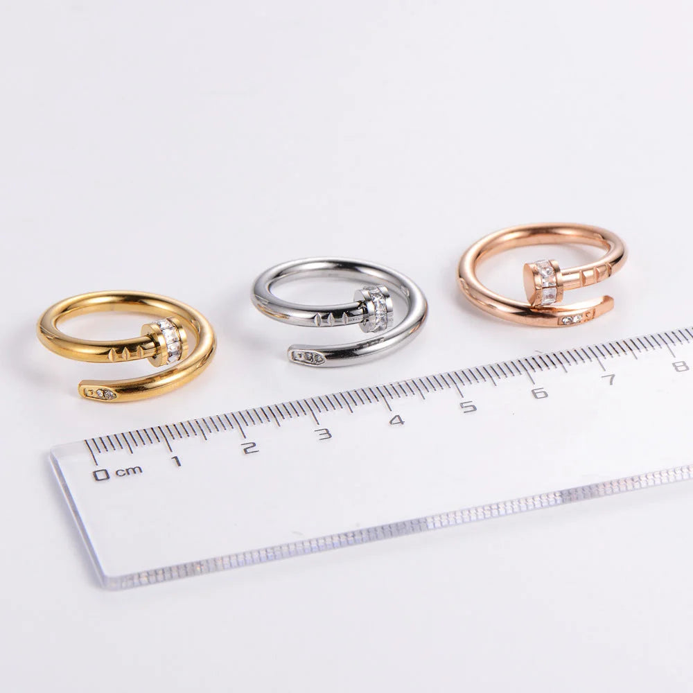 Expressive Stainless Steel Diamond Inlay Rings