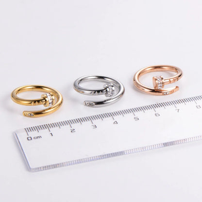 Expressive Stainless Steel Diamond Inlay Rings