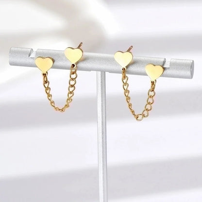 1 Pair Minimalist Heart Shape Plating 304 Stainless Steel 14K Gold Plated Rose Gold Plated Earrings