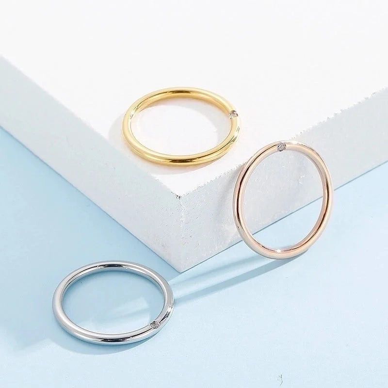 Minimalist Classic Style Solid Color Titanium Steel Rhinestones 18K Gold Plated Inlay Rings