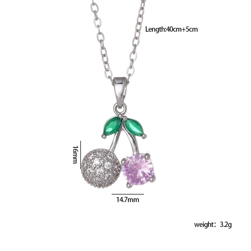 IG Style Glam Cherry 304 Stainless Steel Copper Zircon Inlay Pendant Necklace Cable Chain
