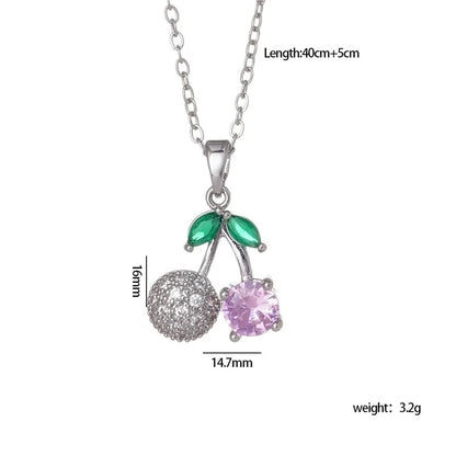 IG Style Glam Cherry 304 Stainless Steel Copper Zircon Inlay Pendant Necklace Cable Chain