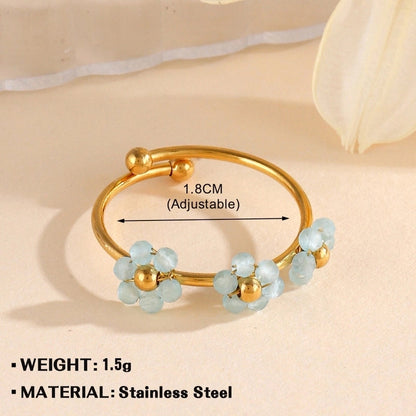 Minimalist Flower 304 Stainless Steel Plating Open Rings