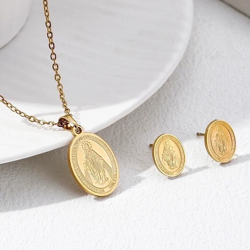 Vintage Style Geometric 304 Stainless Steel 18K Gold Plated Plating Earrings Necklace