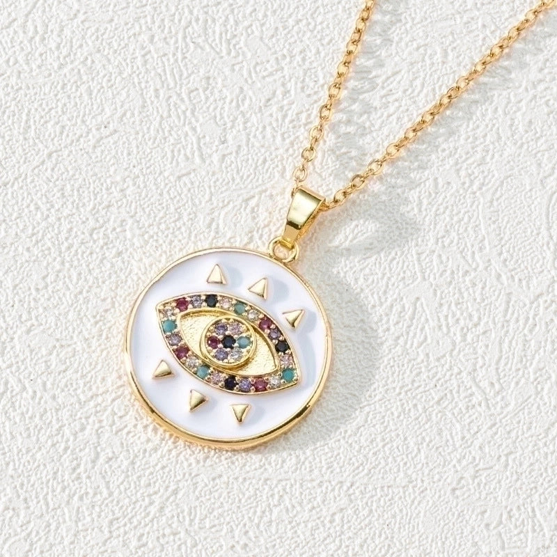 Fashion Devil\'s Eye Copper Gold Plated Zircon Pendant Necklace In Bulk