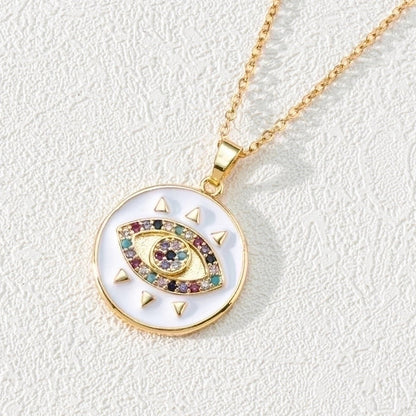 Fashion Devil\'s Eye Copper Gold Plated Zircon Pendant Necklace In Bulk