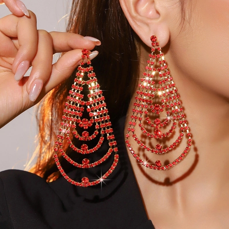 1 Pair Shiny Christmas Tree Inlay Copper Rhinestones Drop Earrings