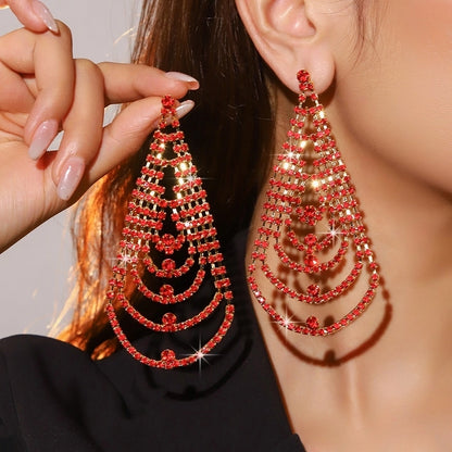 1 Pair Shiny Christmas Tree Inlay Copper Rhinestones Drop Earrings