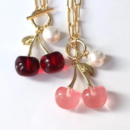 Elegant Vintage Style Cherry Copper 18K Gold Plated Toggle Pendant Necklace