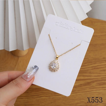 Copper Inlay Heart Shape Flower Rhinestones Pendant Necklace