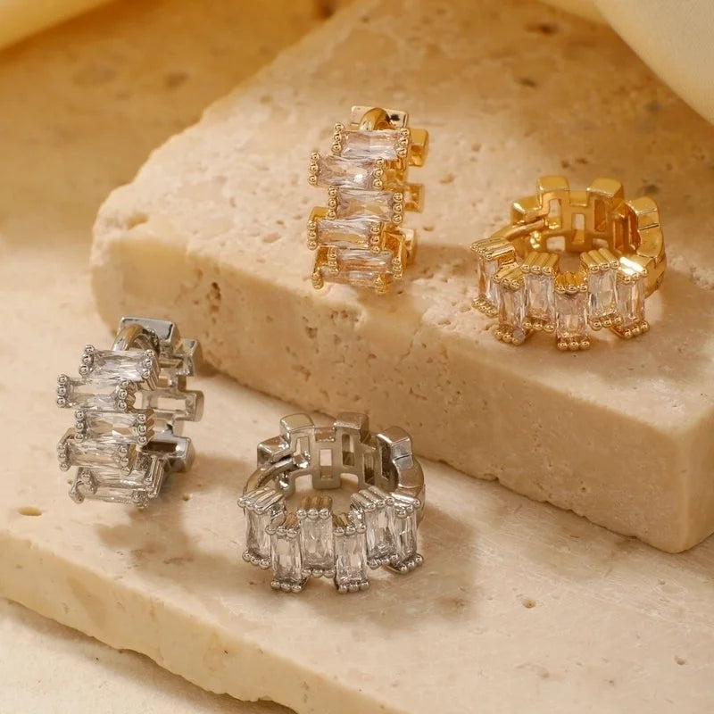 2 Pieces Glam Minimalist Shiny Geometric Inlay Copper Zircon K Gold Plated Earrings