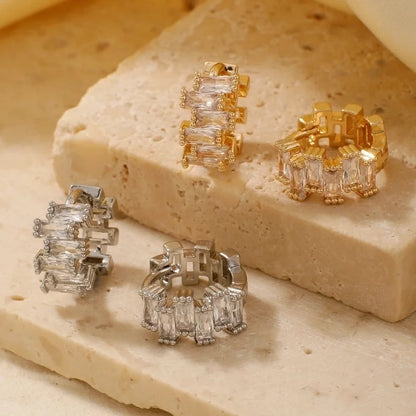 2 Pieces Glam Minimalist Shiny Geometric Inlay Copper Zircon K Gold Plated Earrings