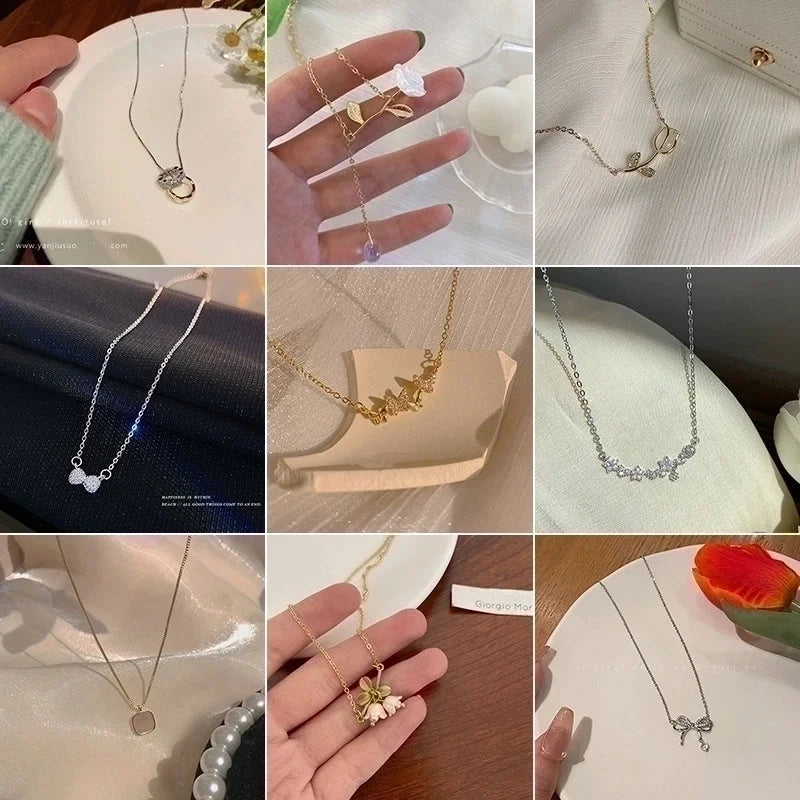 Minimalist Square Flower Bow Knot Alloy Inlay Artificial Pearls Rhinestones Women\'s Necklace