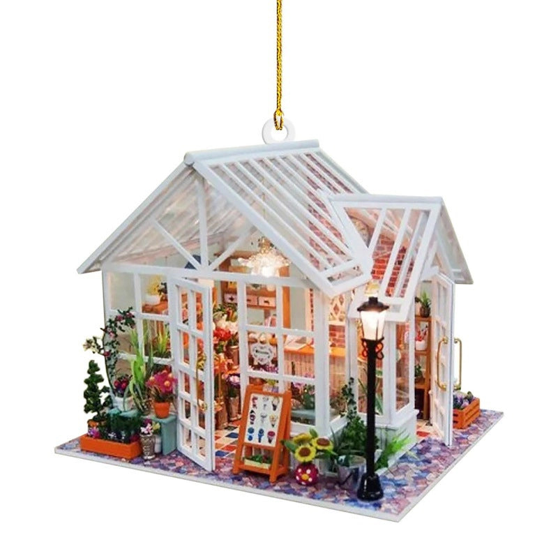 Cross-Border Bookstore Bookcase Creative Pendant Christmas Tree Car Decoration Acrylic Hang Decorations Pendant 8cm