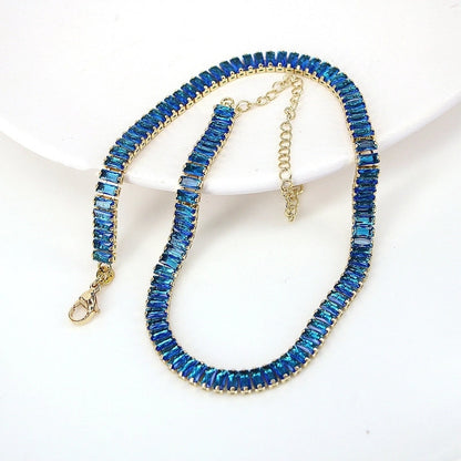 New White Color Zircon Crystal Inlaid Copper Necklace Jewelry Adjustable