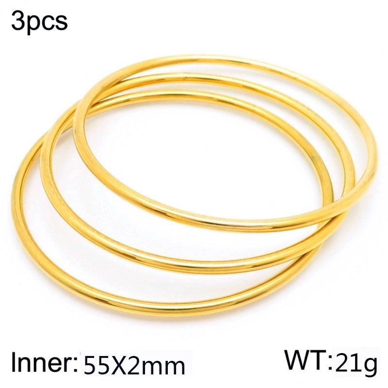 304 Stainless Steel 18K Gold Plated Minimalist Round Solid Color Bangle