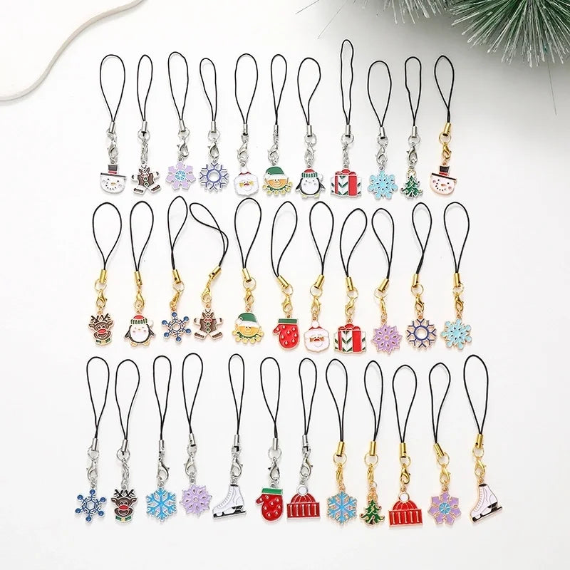 Cute Christmas Tree Snowman Snowflake Alloy Plating Christmas Bag Pendant Mobile Phone Chain