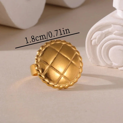 1 Piece Temperament 18K Real Gold Stainless Steel Glossy Spiral Bow Chessboard Lattice Flower Adjustable Ring Women Holiday Gift