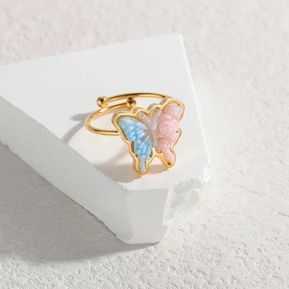 Cute Butterfly 304 Stainless Steel 18K Gold Plated Open Rings