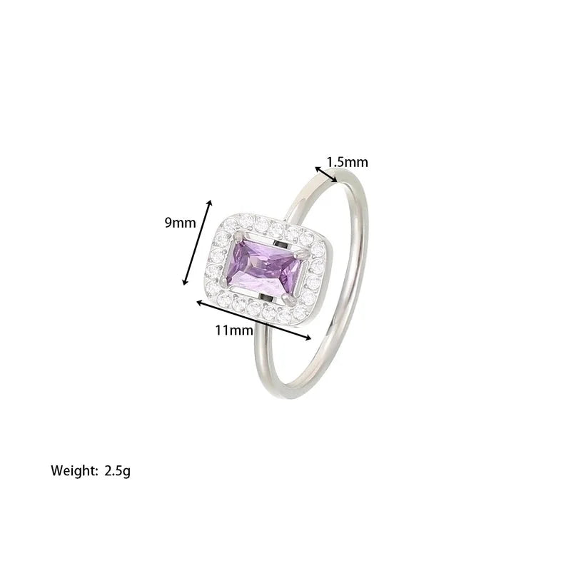 Elegant Minimalist Rectangle 304 Stainless Steel Zircon White Gold Plated Gold Plated Plating Inlay Rings