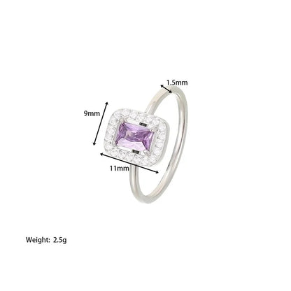 Elegant Minimalist Rectangle 304 Stainless Steel Zircon White Gold Plated Gold Plated Plating Inlay Rings