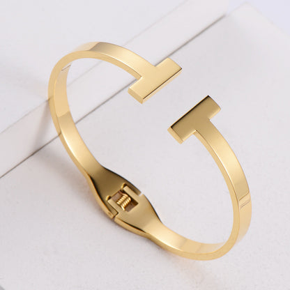 Retro Vintage Women Metal Letter Geometric Stainless Steel Bangles