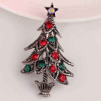 Fashion Pin Christmas Tree Metal Inlay Artificial Gemstones Women'S Brooches