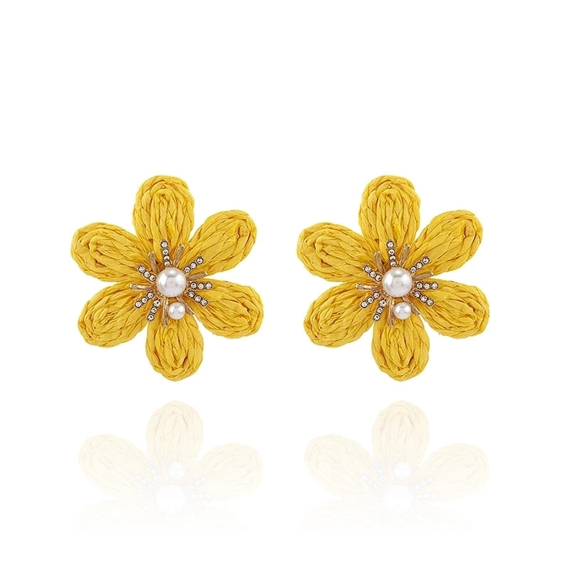 1 Pair Hawaiian Modern Style Sweet Flower Inlay Imitation Pearl Alloy Raffia Imitation Pearl Drop Earrings