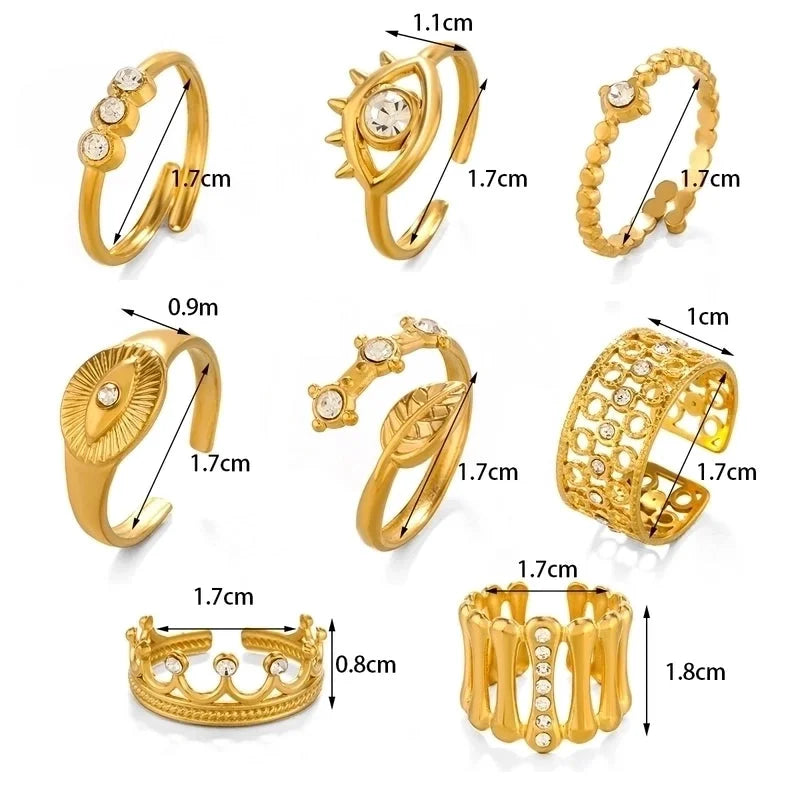 Minimalist Classic Style Round Eye 304 Stainless Steel Rhinestones 18K Gold Plated Plating Inlay Rings
