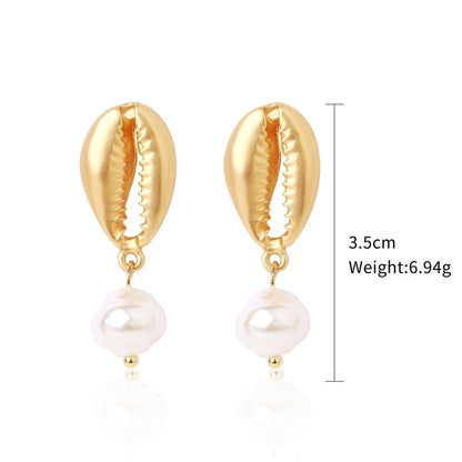 Fashion Shell Shell Inlaid Shell Artificial Pearls Women\'s Earrings 1 Pair