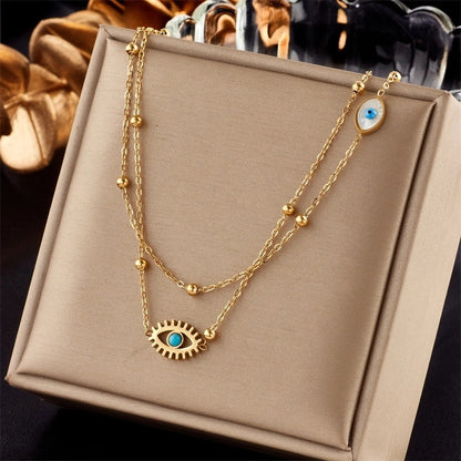 Lady Heart Shape Eye Titanium Steel Plating Necklace