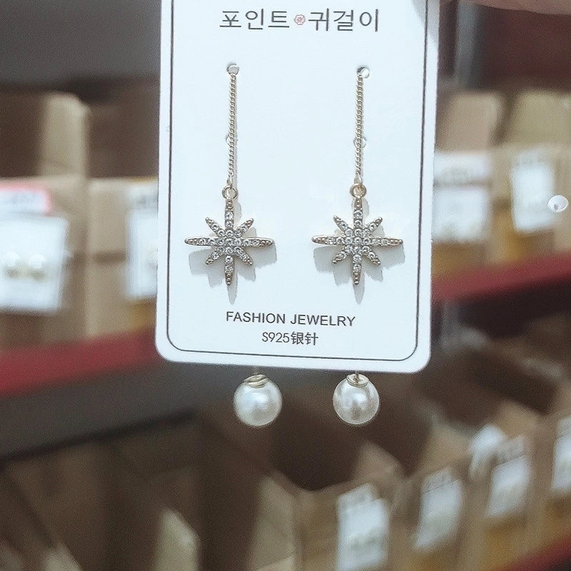 2 Pieces Elegant Star Tassel Heart Shape Inlay Alloy Artificial Pearls Rhinestones Glass Earrings