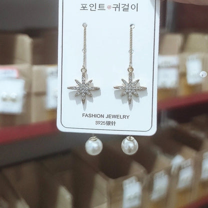 2 Pieces Elegant Star Tassel Heart Shape Inlay Alloy Artificial Pearls Rhinestones Glass Earrings